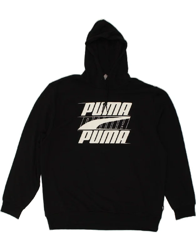 PUMA Mens Graphic Hoodie Jumper 2XL Black Cotton Hoodie with Applique Textured Unique PUMA Mens Graphic Hoodie Jumper 2XL Black Cotton Hoodie with Applique Textured Unique