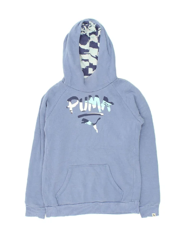 PUMA Womens Graphic Hoodie Jumper UK 10 Small Purple Cotton Hoodie with Raglan Sleeves Sporty Comfortable PUMA Womens Graphic Hoodie Jumper UK 10 Small Purple Cotton Hoodie with Raglan Sleeves Sporty Comfortable