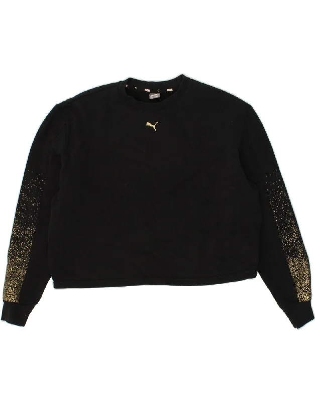 PUMA Womens Oversized Crop Graphic Sweatshirt Jumper UK 16 Large Black Hoodie with Batwing Sleeves Loose Dramatic PUMA Womens Oversized Crop Graphic Sweatshirt Jumper UK 16 Large Black Hoodie with Batwing Sleeves Loose Dramatic