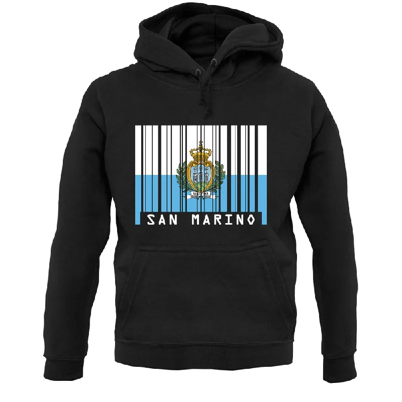 San Marino  Barcode Style Flag Unisex Hoodie Hoodie with Slit Hem Functional Movement