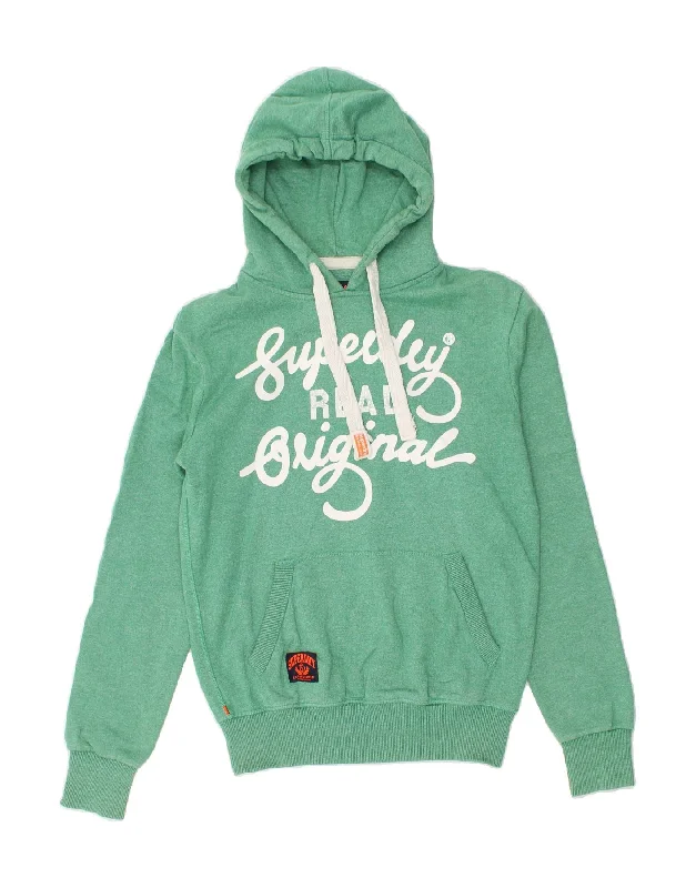 SUPERDRY Mens Graphic Hoodie Jumper Small Green Cotton Hoodie with Full-Zip Functional Layering SUPERDRY Mens Graphic Hoodie Jumper Small Green Cotton Hoodie with Full-Zip Functional Layering