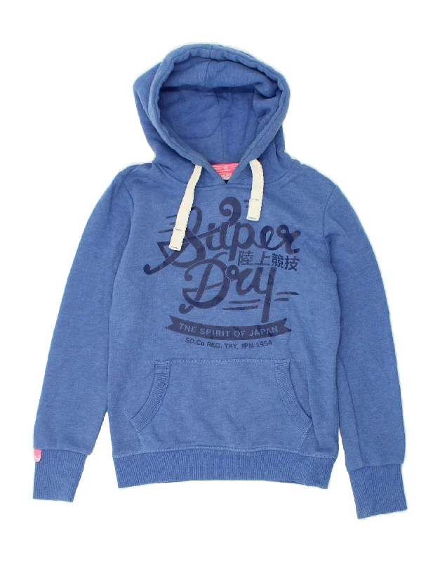 SUPERDRY Womens Graphic Hoodie Jumper UK 10 Small Blue Cotton Hoodie with Button Classic Timeless SUPERDRY Womens Graphic Hoodie Jumper UK 10 Small Blue Cotton Hoodie with Button Classic Timeless