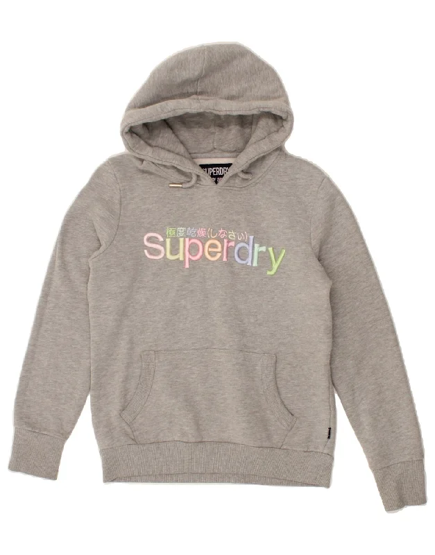 SUPERDRY Womens Graphic Hoodie Jumper UK 12 Medium Grey Cotton Hoodie with Hem Contrast Bold Stylish SUPERDRY Womens Graphic Hoodie Jumper UK 12 Medium Grey Cotton Hoodie with Hem Contrast Bold Stylish