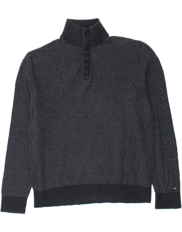TOMMY HILFIGER Mens Button Neck Sweatshirt Jumper XL Navy Blue Cotton Hoodie with Elastic Waist Stretchable Comfortable TOMMY HILFIGER Mens Button Neck Sweatshirt Jumper XL Navy Blue Cotton Hoodie with Elastic Waist Stretchable Comfortable