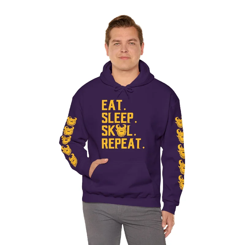 Unisex Heavy Blend™ Hooded Sweatshirt - Eat. Sleep. Repeat. + Game Day Helmet (Sleeves) Hoodie with Turtle Neck Cozy Winter Unisex Heavy Blend™ Hooded Sweatshirt - Eat. Sleep. Repeat. + Game Day Helmet (Sleeves) Hoodie with Turtle Neck Cozy Winter