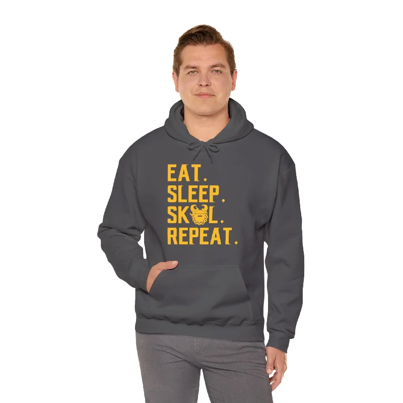 Unisex Heavy Blend™ Hoodie - Eat. Sleep. Repeat. Hoodie with Back Slit Movement Comfort Unisex Heavy Blend™ Hoodie - Eat. Sleep. Repeat. Hoodie with Back Slit Movement Comfort