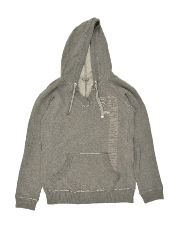 VINTAGE Womens Graphic Hoodie Jumper UK 16 Large Grey Cotton Hoodie with Rolled Sleeves Casual Relaxed VINTAGE Womens Graphic Hoodie Jumper UK 16 Large Grey Cotton Hoodie with Rolled Sleeves Casual Relaxed