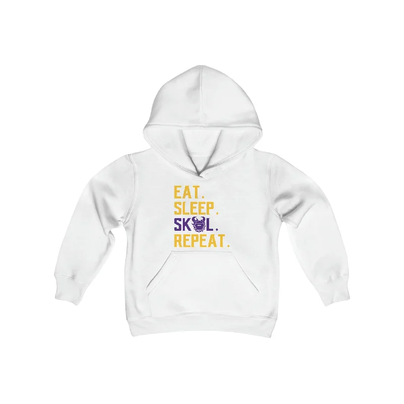 Youth Heavy Blend Hoodie - Eat. Sleep. Repeat. Hoodie with Embroidery Detailed Premium Youth Heavy Blend Hoodie - Eat. Sleep. Repeat. Hoodie with Embroidery Detailed Premium