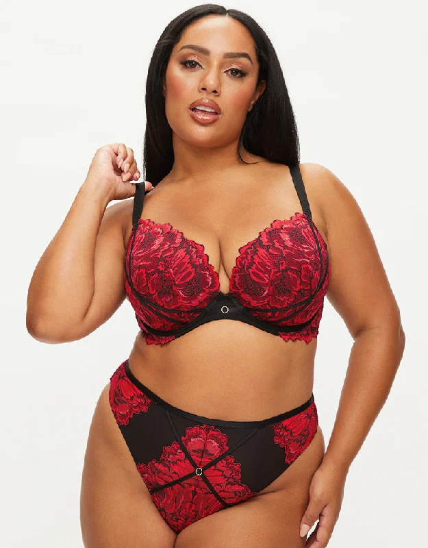 Ann Summers Nightfall Padded Plunge Bra Black/Red Soft Mesh Bralette