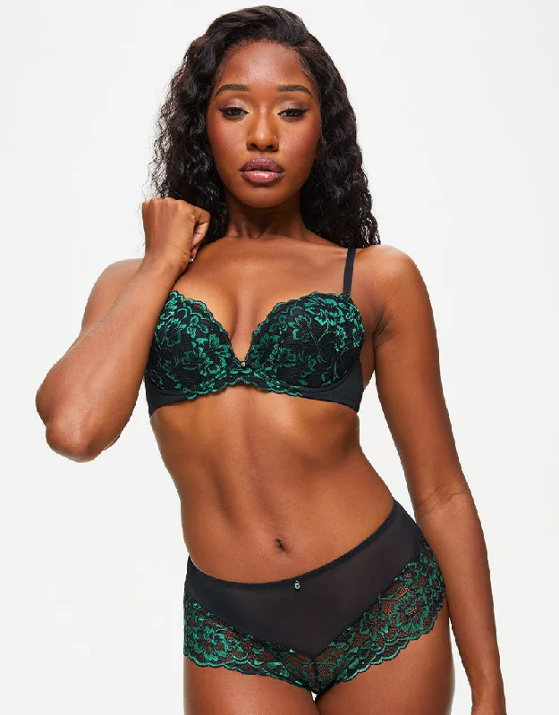 Ann Summers Sexy Lace Planet Padded Plunge Bra Black/Green Sleek Sports Bra