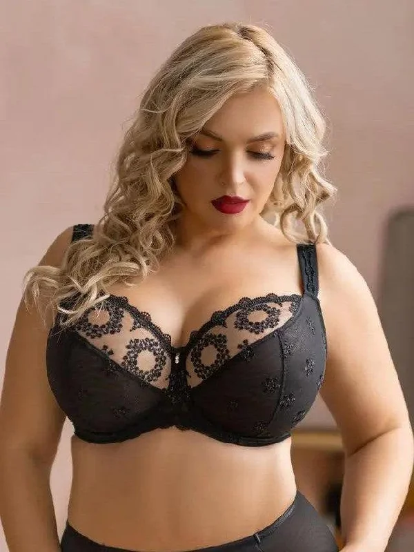 Black Fortuna Soft Cup Bra in bands 30 through 42 Trendy Lace Bra