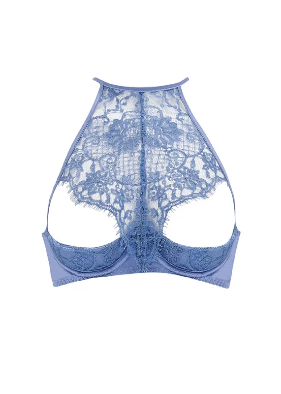 Hera Quarter Cup Bra (Steel Blue) Lace Back Bra