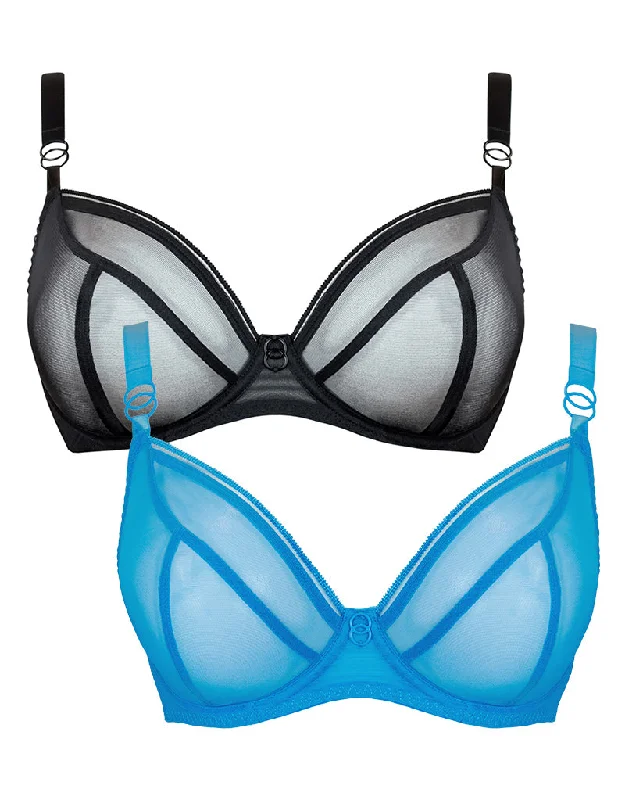 Curvy Kate Lifestyle Plunge Bra 2-Pack Black and Capri Blue Breathable Sports Bra