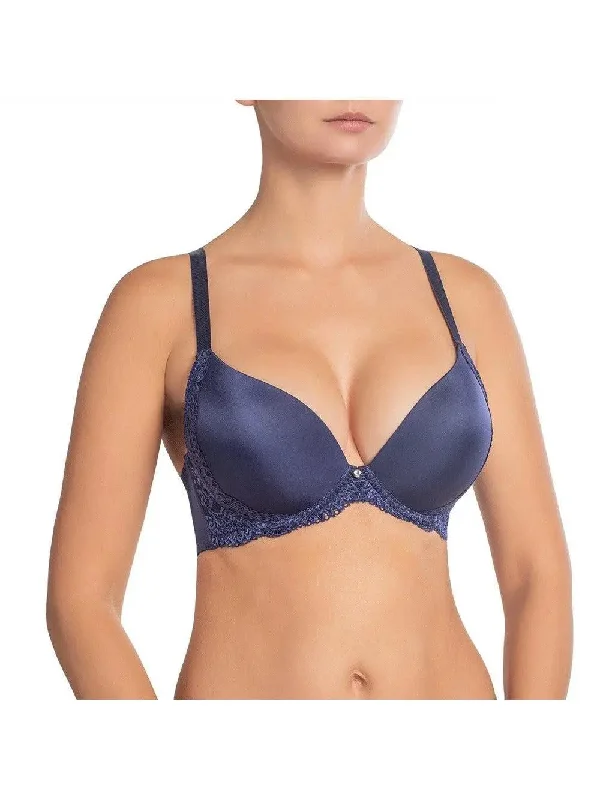 Dark Blue Victoria Push Up Bra with Lace Soft Mesh Bra