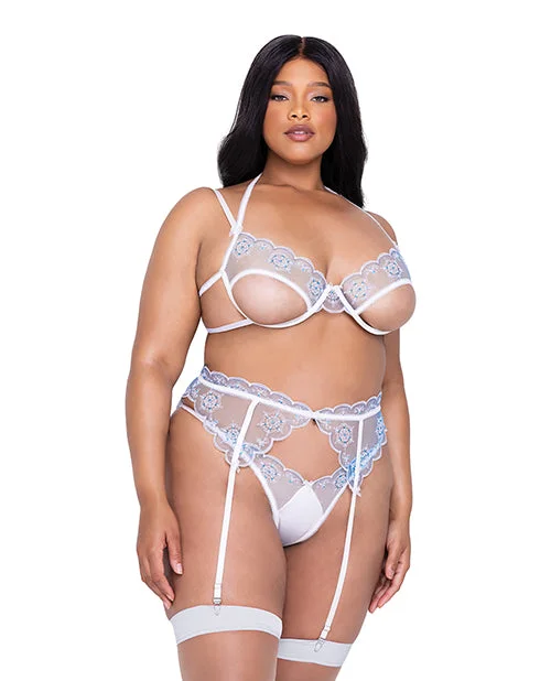 Holiday Snow Queen Metallic Snowflake Embroidered Bra & High Waisted Thong Blue/white Smooth Stretch Bra