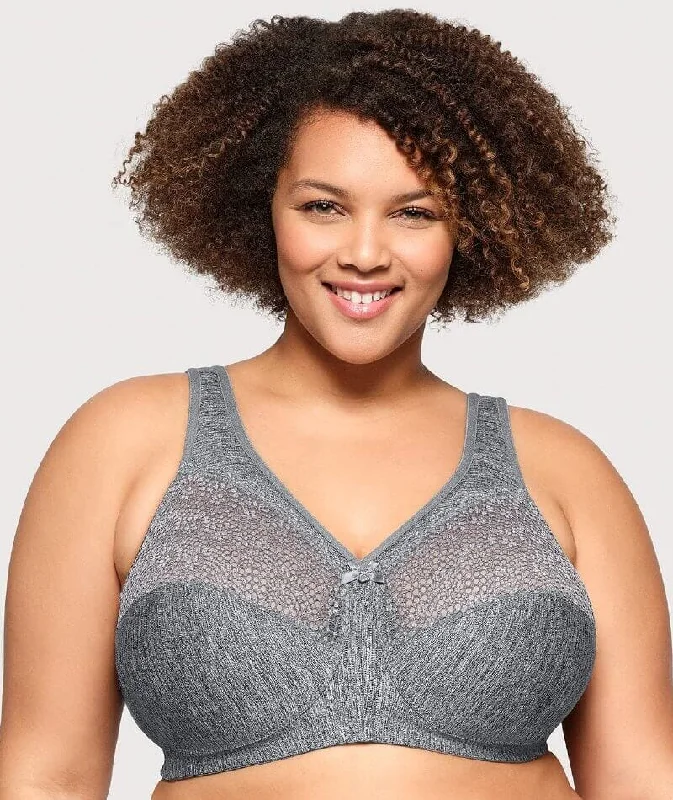 Glamorise Magiclift Moisture Control Wire-Free Bra - Gray Lace-Trimmed Bra