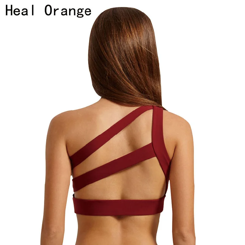 One Shoulder Strap Women's Sports Bra Hollow out Back Lines Supportive Wireless Bra