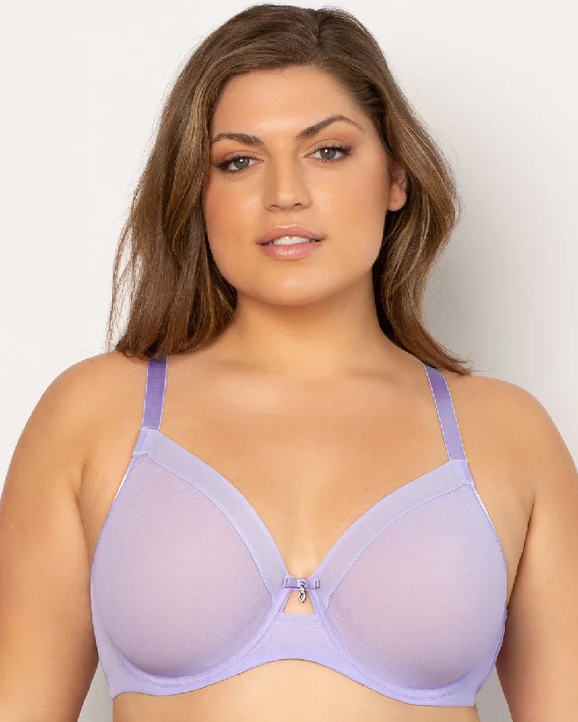 Sheer Mesh Full Coverage Unlined Underwire Bra - Lavender Mist Soft Lace Bra