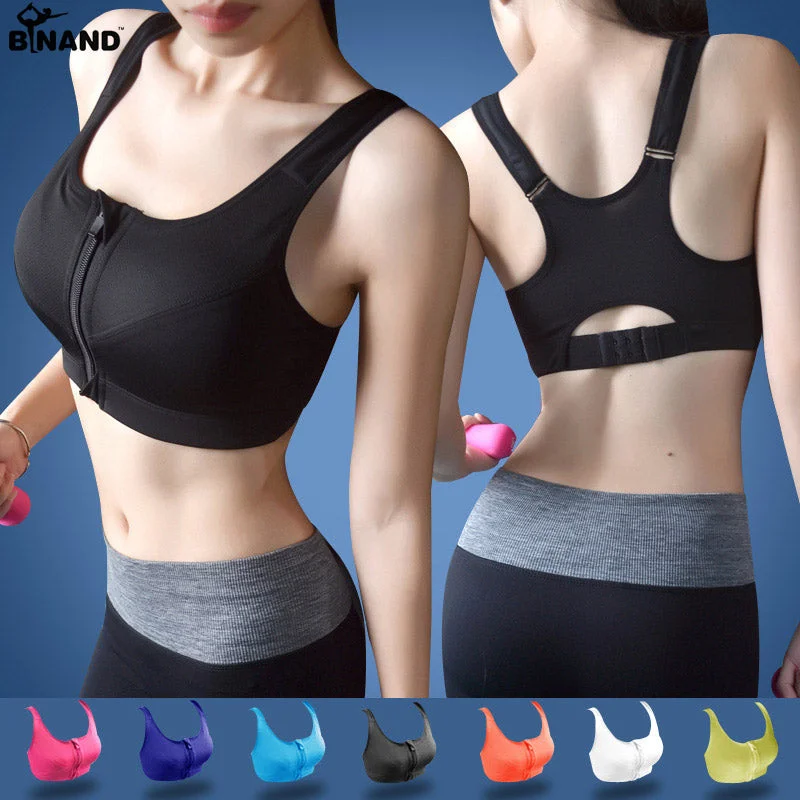 Sports Bra Padded Wirefree With Front Zipper Closure Supportive Wireless Bra