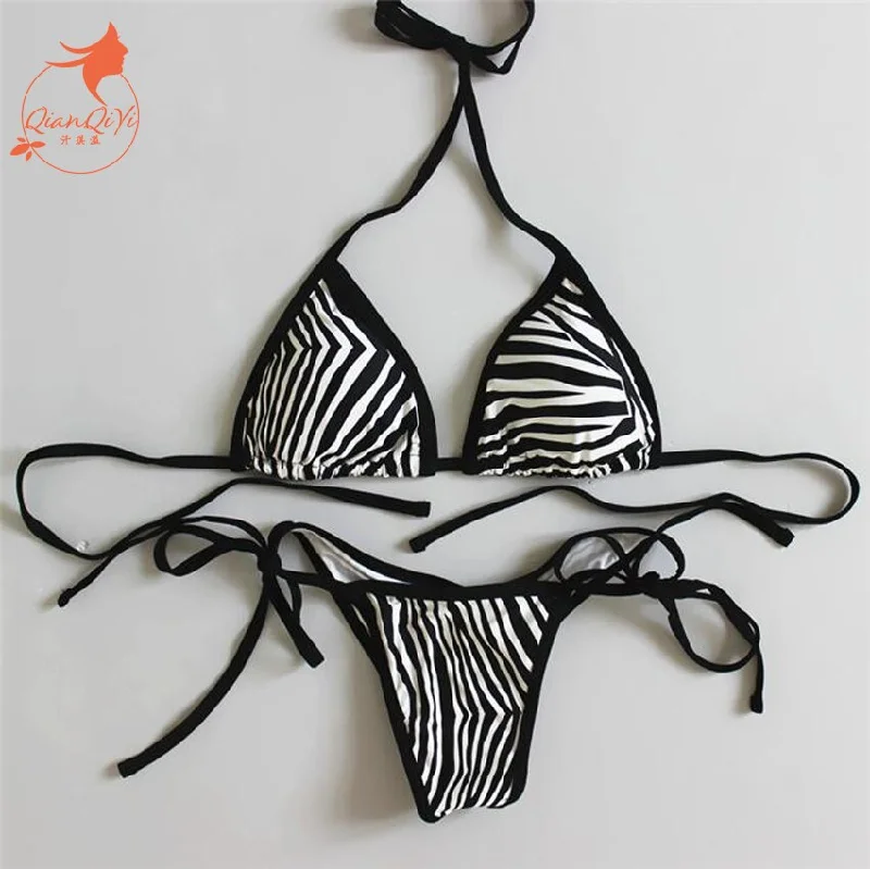 2018 new sexy padded thong bottom bandage swimsuit Halter Brazilian bikinis set Zebra push up women swimwear bathing suit Vibrant Bikini Bottoms 2018 new sexy padded thong bottom bandage swimsuit Halter Brazilian bikinis set Zebra push up women swimwear bathing suit Vibrant Bikini Bottoms