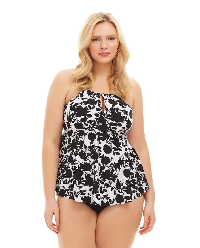 Always For Me Black and White Beach Flower Plus Size Tankini Top with Matching Tankini Bottom Halter Top Bikini Always For Me Black and White Beach Flower Plus Size Tankini Top with Matching Tankini Bottom Halter Top Bikini