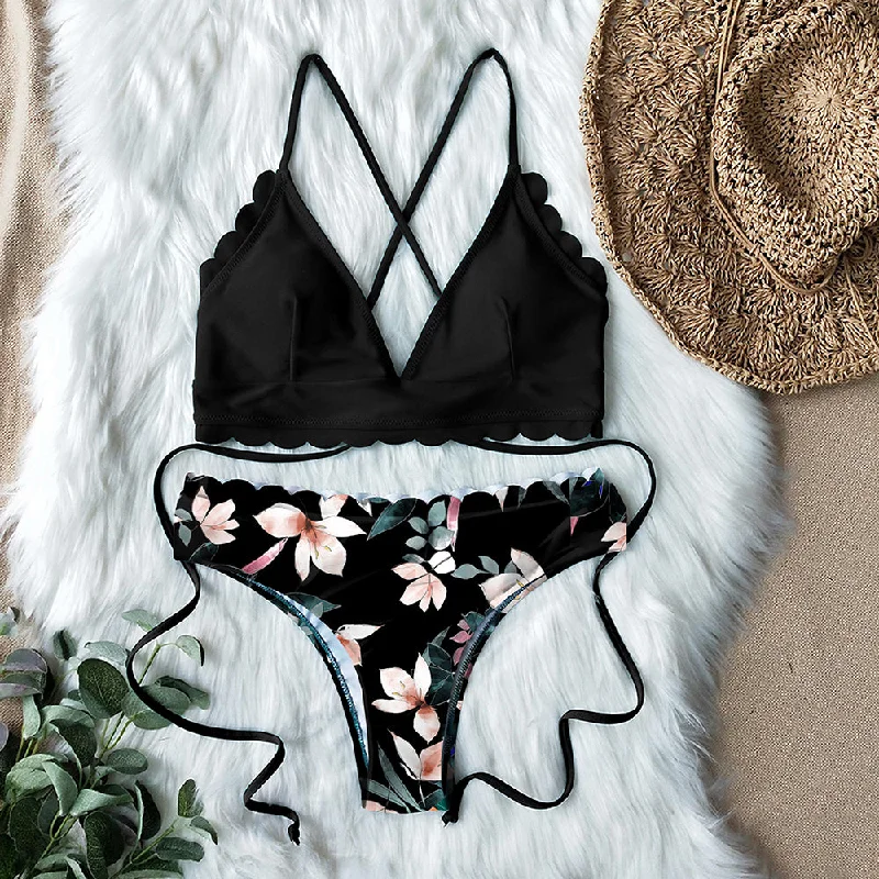 Bikini Sets Scalloped Edge Printed Bottom 2020 Sexy Lace Up Swimsuit Two Pieces Swimwear Women Beach Wear Bathing Suits Biquini Plus-Size Bikini Set Bikini Sets Scalloped Edge Printed Bottom 2020 Sexy Lace Up Swimsuit Two Pieces Swimwear Women Beach Wear Bathing Suits Biquini Plus-Size Bikini Set