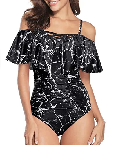 Stylish Tummy Control Swimwear for Women Off Shoulder Vintage Ruffle One Piece Swimsuits Sleek Full Coverage Stylish Tummy Control Swimwear for Women Off Shoulder Vintage Ruffle One Piece Swimsuits Sleek Full Coverage
