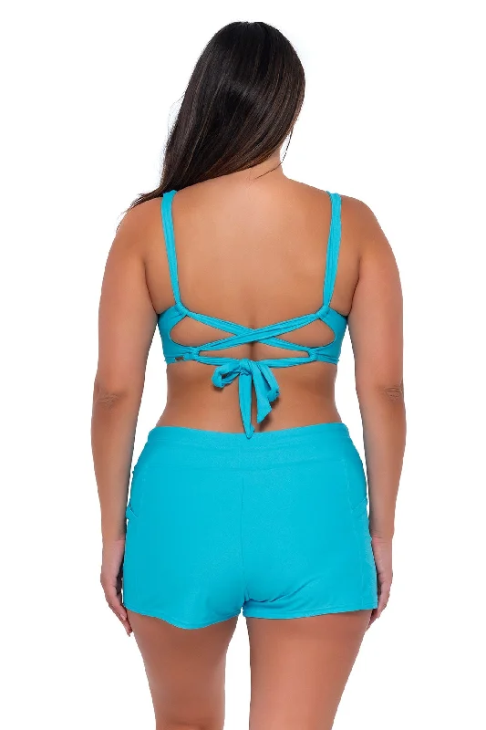 Sunsets Escape Blue Bliss Laguna Swim Short Elegant Ruffle Swimsuit