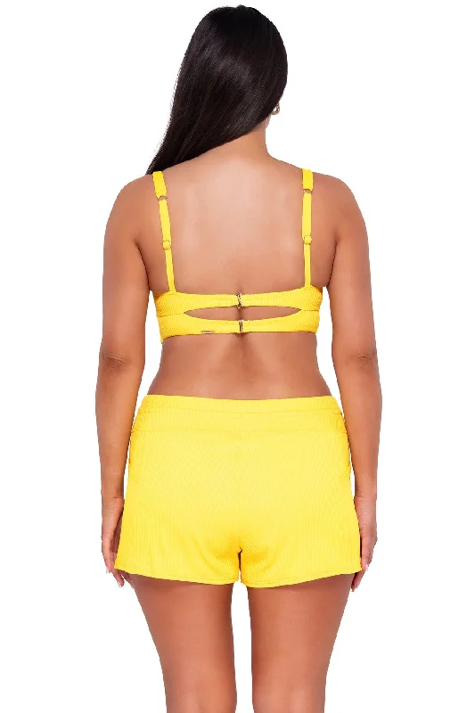 Sunsets Women's Swimwear Escape Lemon Zest Sandbar Rib Laguna Swim Short Bikini Bottom Sporty Swimsuit Style Sunsets Women's Swimwear Escape Lemon Zest Sandbar Rib Laguna Swim Short Bikini Bottom Sporty Swimsuit Style