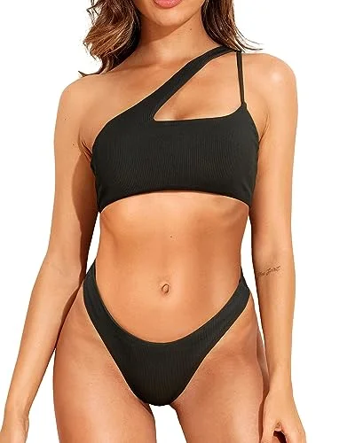 Two Piece One Shoulder Swimsuit Cutout Bikini Sets High-Waist Bikini Set