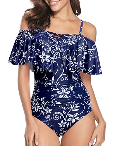 Vintage Ruffle One Piece Swimsuits for Women Off Shoulder Swimwear Soft Beachwear Set Vintage Ruffle One Piece Swimsuits for Women Off Shoulder Swimwear Soft Beachwear Set