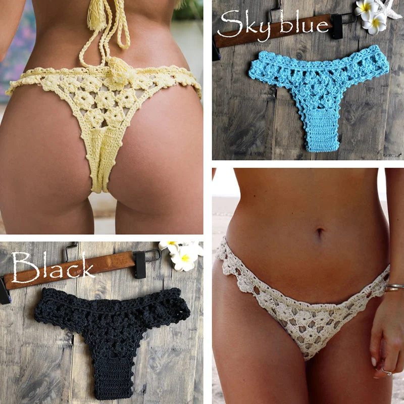 Women Unique Sexy Handmade Crochet Swimwear Bikini Bottom Hollow-out Low Waist Bathing Suit Triangle Briefs Swim knicker Mesh Swimsuit Top Women Unique Sexy Handmade Crochet Swimwear Bikini Bottom Hollow-out Low Waist Bathing Suit Triangle Briefs Swim knicker Mesh Swimsuit Top