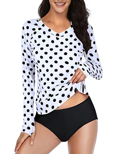 2 Piece Swimsuit With Built In Bra & Shorts For Women Rash Guard Long Sleeve-Black Dot Elegant Swim Dress 2 Piece Swimsuit With Built In Bra & Shorts For Women Rash Guard Long Sleeve-Black Dot Elegant Swim Dress