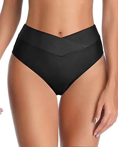Cheeky Bathing Suit Bottom V Cut High Cut Tankini Brief-Black Quick-Dry Swimsuit
