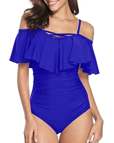 Vintage Ruffle One Piece Swimsuits For Women-Royal Blue Sexy Cutout Swimsuit