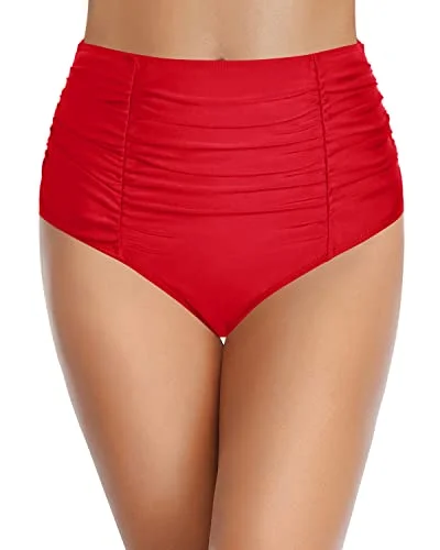 High Waisted Vintage Ruched Swim Bottom Tummy Control For Women-Red Chic Swimsuit Cover-Up High Waisted Vintage Ruched Swim Bottom Tummy Control For Women-Red Chic Swimsuit Cover-Up