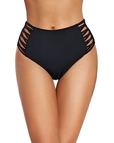 Retro High Waisted Bikini Bottoms Full Coverage Swimsuit Bottom-Black Lace-Detail Bikini Set Retro High Waisted Bikini Bottoms Full Coverage Swimsuit Bottom-Black Lace-Detail Bikini Set