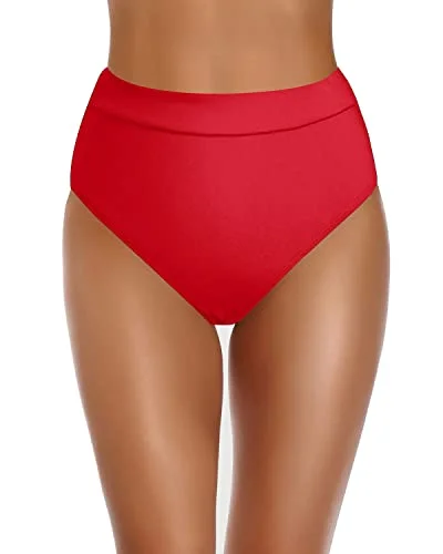 Women's High Cut High Waisted Bikini Bottom Swimsuit-Red Stylish Beachwear Set