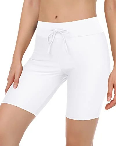 Slimming Women's Swim Shorts Full Coverage Long Board Shorts-White Cross-Back Bikini Slimming Women's Swim Shorts Full Coverage Long Board Shorts-White Cross-Back Bikini