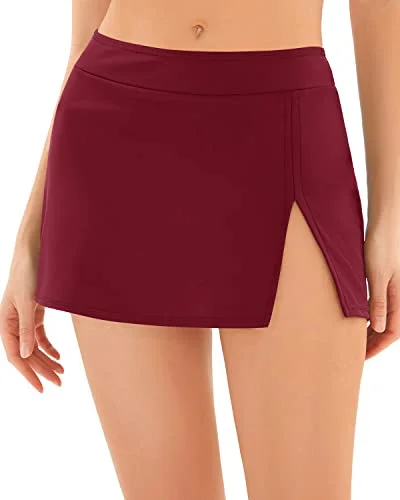 Waistband Skirted Swimsuit Bottoms For Women's Swim Skirt-Maroon Crisscross Back Swimsuit Waistband Skirted Swimsuit Bottoms For Women's Swim Skirt-Maroon Crisscross Back Swimsuit