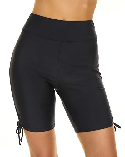 Women's High Waisted Tummy Control Swim Shorts Bathing Suit Bottoms-Black Solid Color Swimsuit Women's High Waisted Tummy Control Swim Shorts Bathing Suit Bottoms-Black Solid Color Swimsuit