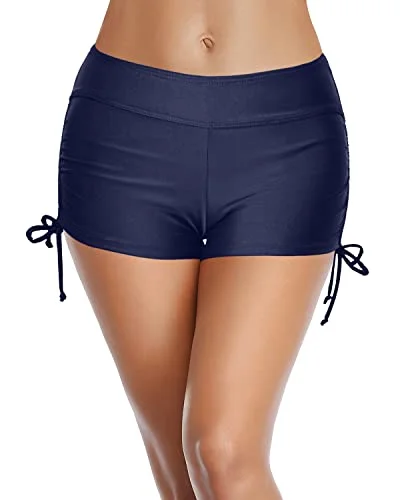Mid Waisted Board Shorts Boyshort Swimsuits For Women-Navy Blue Elegant Halter Bikini Mid Waisted Board Shorts Boyshort Swimsuits For Women-Navy Blue Elegant Halter Bikini