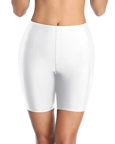 Tummy Control Swim Shorts For Women Boy Shorts-White Elegant Swim Dress