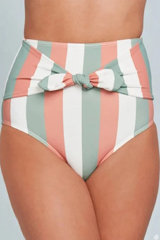 Women's Multicolor Stripes Print Front Tie High Waist Swim Bottoms Classic One-Piece Women's Multicolor Stripes Print Front Tie High Waist Swim Bottoms Classic One-Piece