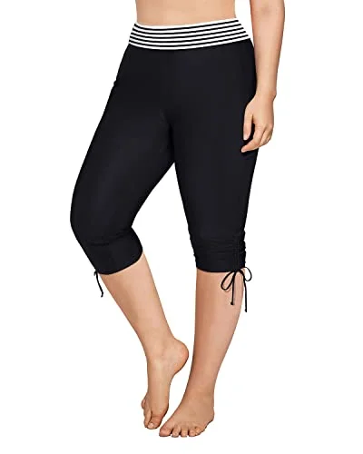 Match With Bikinis Tankinis Rashguards Plus Size Swim Capris-Black And White Stri Plunge Back Swimsuit Match With Bikinis Tankinis Rashguards Plus Size Swim Capris-Black And White Stri Plunge Back Swimsuit