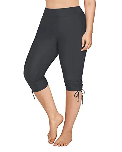 Upf50+ Elastic Waistband Swim Pants Plus Size Swim Capris-Grey Classic Sporty Swimsuit Upf50+ Elastic Waistband Swim Pants Plus Size Swim Capris-Grey Classic Sporty Swimsuit