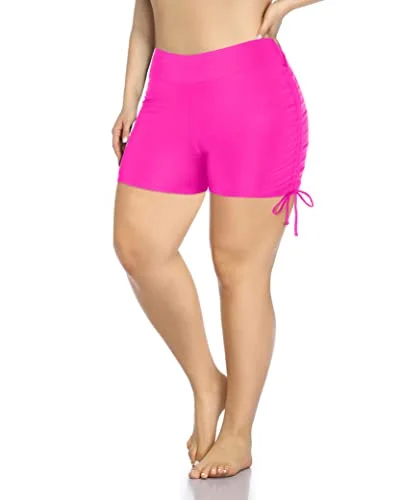Modest Swimming Shorts For Women Plus Size High Waisted Swimsuit Shorts-Neon Pink High-Cut One-Piece Modest Swimming Shorts For Women Plus Size High Waisted Swimsuit Shorts-Neon Pink High-Cut One-Piece