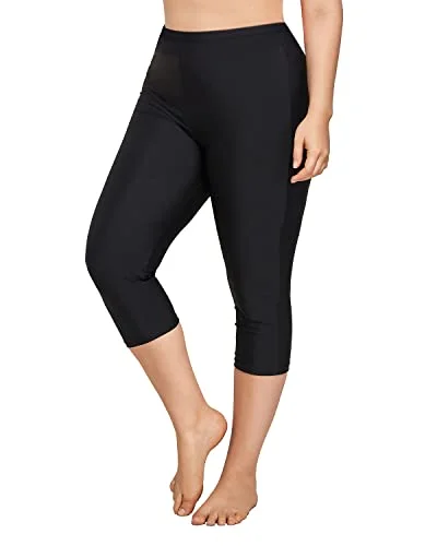 Women Long Swim Shorts Elastic Waistband Plus Size Long Swim Capris-Black Bold Swimsuit Design Women Long Swim Shorts Elastic Waistband Plus Size Long Swim Capris-Black Bold Swimsuit Design