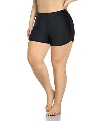 Full Coverage & Tummy Control Swim Shorts For Women Plus Size-Black Classic Monokini Design Full Coverage & Tummy Control Swim Shorts For Women Plus Size-Black Classic Monokini Design