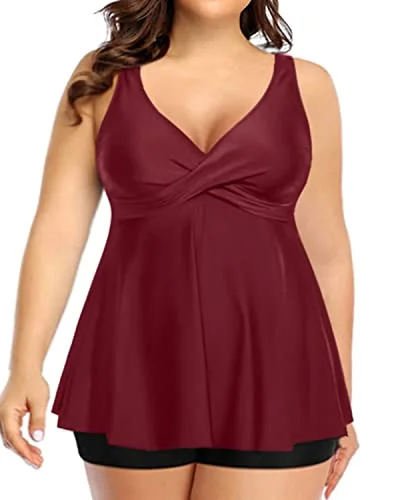 Flowy Plus Size Tankini Swimsuit Tummy Control Bathing Suits For Women-Maroon Halter Top Bikini Flowy Plus Size Tankini Swimsuit Tummy Control Bathing Suits For Women-Maroon Halter Top Bikini